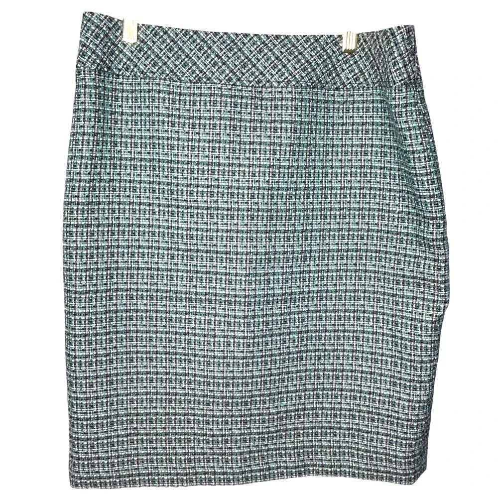 Evan Picone Womens Tweed Pencil Skirt Size 10 Black Green White Career‎